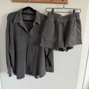 Aerie Charcoal Shirt and Shorts Set